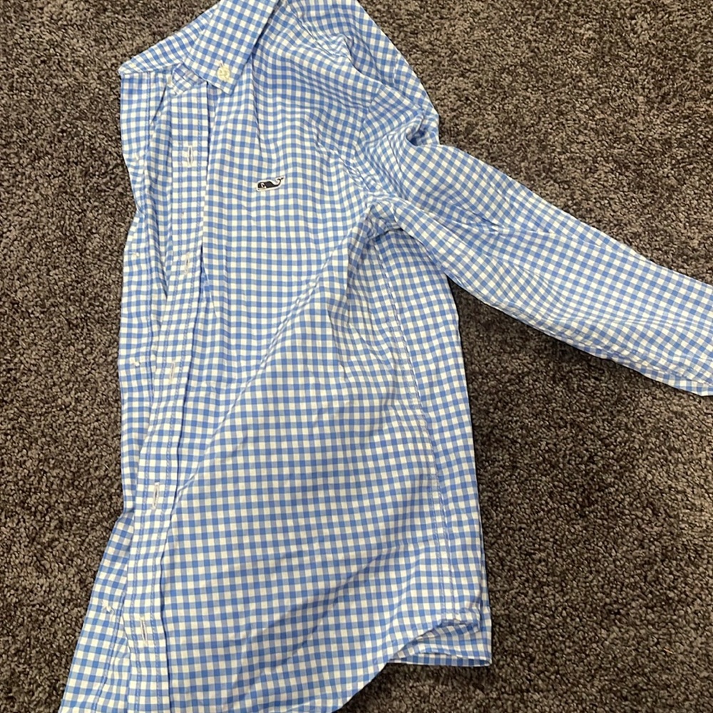 Boys VINEYARD VINES blue white gingham button down size 5